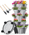 Five Tier Vertical Planter Tower With Wheels For Easy Mobility And Space Saving Indoor Outdoor Garden Pots For Strawberries Herbs Flowers And Vegetables Stackable Durable Design with attached tools