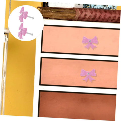 Super Dope Pink Bow Cabinet Pulls Pack Eight Piece Alloy Dresser Knobs For Girls Bedroom Refresh Easy Mount on dresser drawers.