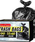 100 Count 55 To 60 Gallon Black Trash Bags Heavy Duty Tear Resistant And Extra Sturdy Commercial Can Liners with packaging