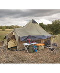 Base Camp Tent For All Weather Adventures With Stove Jack Four Season Camping For Hiking And Hunting Ultra Spacious 14 Ft Diameter Shelter With 10 Ft Center Height For Standing Room And Your Camp Crew in field setting.