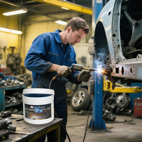 Welder using Anti Spatter Welding Nozzle Gel For MIG Torch 16 Oz Easy Dip Application Keeps Tips Clean By Forming Protective Film