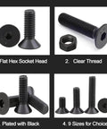 Black 219-Piece Metric M4 M5 M6 Flat Head Socket Cap Screws And Nuts Set In Alloy Steel With Hex Socket Drive