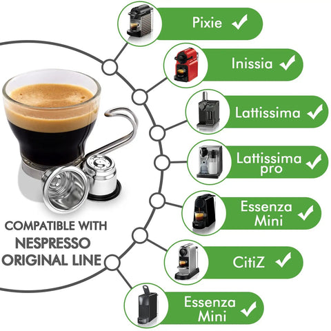 Six Pack Reusable Stainless Steel Nespresso OriginalLine Pods With 100 Lids And Wood Storage Tray Refillable Coffee Capsules