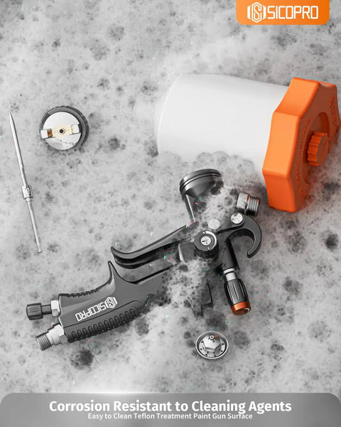 Hustle Ready Lvlp Paint Spray Gun With Built In Oil Water Catcher For Custom Rides And Wood Finishing disassembled in soapy water for easy cleaning.