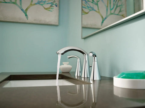 Glyde Brushed Nickel Two-Handle 8-Inch Widespread High Arc Modern Bathroom Sink Faucet Valve Required M-Pact Compatible For Easy Upgrades And A Sleek Stylish Look