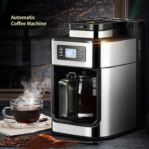 No Sweat Fully Automatic Bean To Cup Coffee Maker Featuring A Built In Grinder Smart Permanent Filter in a sleek design with coffee cup.