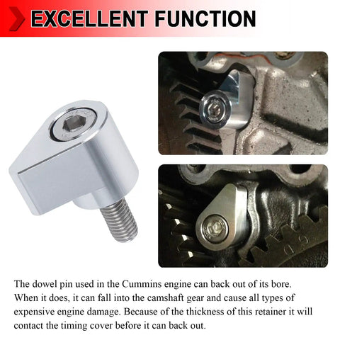 2 Pc Beefed Up Dowel Pin For 1989 To 1998 Cummins 12 Valve 5.9L Engine, CNC Anodized Aluminum 6061 T6, Prevents Dowel Backout, Boosts Timing Integrity, Heavy Duty Fitment For Diesel Trucks installed on Cummins timing gear