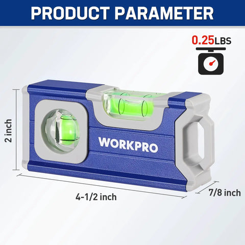 Hustle Ready Mini Magnetic Pocket Level Featuring High Visibility Bubbles And Precision Convex Lens For Dead On Readings crafted from rugged aluminum alloy in cobalt blue with dimensions 4.5x2x0.875 inches.