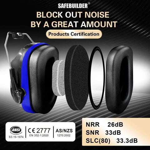 Safety Ear Muffs SNR 33dB Noise Reduction Earmuffs For Sleeping, Working, Shooting And Industrial Use With Comfortable POM Headband And PVC