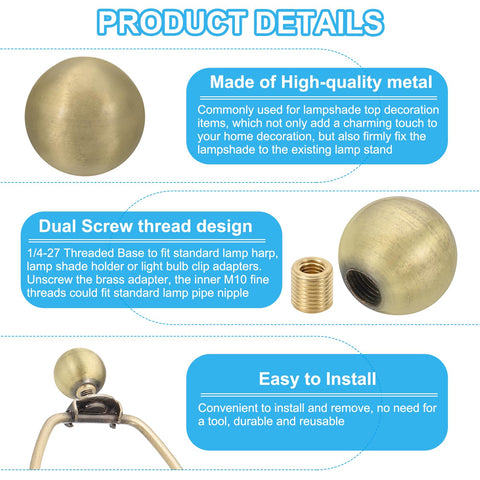 25mm Ball Lamp Finial Caps Knob Set Bronze Finish Solid Brass For Table And Floor Lamps 2 Pack With M10 Male To One Quarter Twenty Seven Female Brass Adapter Decorative Screw Cap Nuts