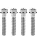 Four-pack Titanium Flange Bolts M6x30mm for Motorcycles with 11mm flange head and 8mm socket drive, Grade 5 6Al4V alloy.