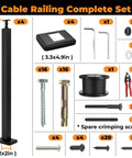 Hella Solid DIY Cable Railing Post Kit Complete Stainless Steel Wire Rope Deck System with 36 inch upright and all hardware.