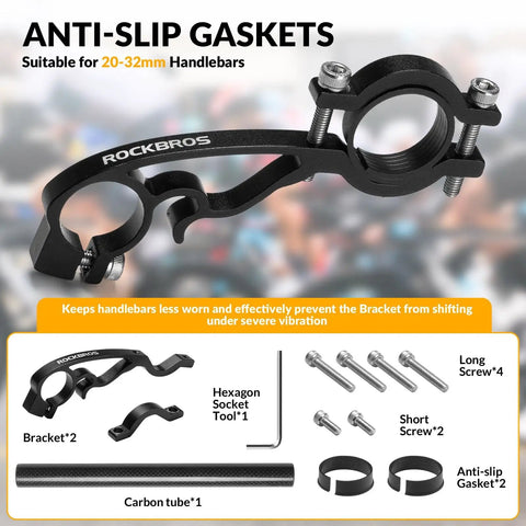 Extended Bike Handlebar Extender For Mounting Speedometer GPS And Phone, Lightweight Carbon Fiber And Aluminum Alloy Bar