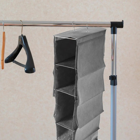 Kickass Multi Layer Closet Hanging Storage Bag And Solid Non Woven Wardrobe Organizer With Heavy Duty Reinforced Seams on hanger.