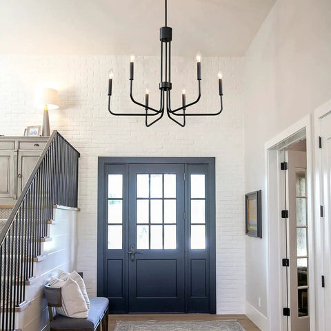 Black 6 Light Chandelier For Dining Room Dope Modern Farmhouse Industrial Candlestick Ceiling Hanging Light Fixture Over Table Living Room Kitchen Island Foyer Bedroom in entryway