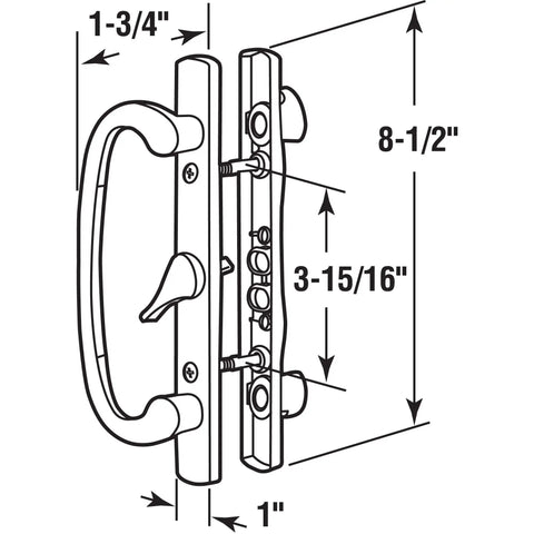 Diagram of Mortise Style Sliding Patio Door Handle Set White Diecast Non Keyed Easy Swap For Damaged Or Worn Out Door Handles Fits 3 15/16 Inch Hole Spacing Single Pack Premium Replacement For Quick Low Downtime Install