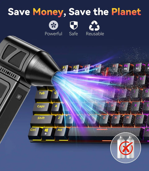 Upgraded Electric Air Duster Cordless With Rechargeable Battery 360000 RPM Turbo Power blowing dust off keyboard
