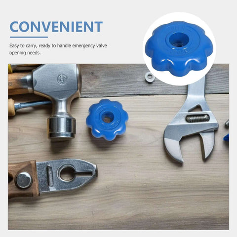 Gas Cylinder Valve Handles Set Of 4 Anti Slip Aluminum Alloy Hexagonal Industrial Hand Wheels for emergency valve opening shown with tools.