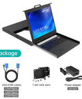 Level Up Your Data Center Game With This Top Shelf 19 Inch LCD KVM Console Packing A Snappy 16 Port VGA KVM Switch, Built In Rack Mount Keyboard, Touchpad And Crisp Screen For Rock Solid Server Management. Opened console displays keyboard and screen.