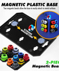 No Spill 20 Piece Engine Oil Funnel Kit with colored adapters on magnetic plastic base showing strong magnetism