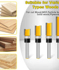 Four Piece Flush Trim Router Bit Set With One Quarter Inch Shank And Top Bearing Great For Woodworking And Home DIY Projects
