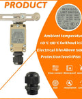 WLCA12-2-Q Adjustable Roller Lever Arm Limit Switch With 1 NO 1 NC Contact 380V 10A, IP66, industrial sensor for position monitoring