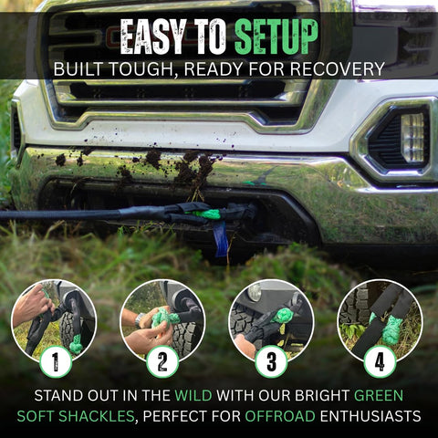 Front view of vehicle using Soft Shackle Recovery Kit 2 Pack 1/2 Inch By 22 Inch Off Road Tow Kit With Tow Straps And Tow Hooks.