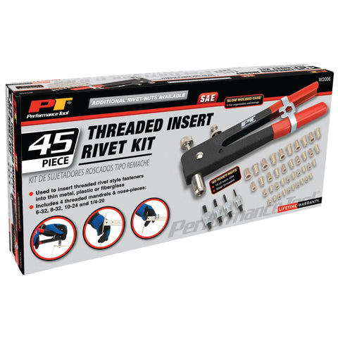 Box of Beefy Rivet Nut Kit For Auto And DIY Projects, Heavy Duty Rivet Gun And Hand Riveter, 45-Piece Set with tool images