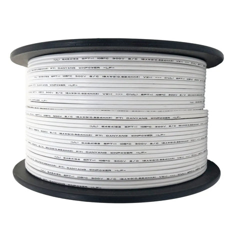 Spool of Low Voltage Landscape Lighting Copper Wire 18 Gauge 2 Conductor SPT 1 0.76mm Insulation 250 Feet White For Outdoor