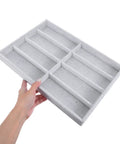 Stay Super Fresh With This Hella Soft Gray Velvet Jewelry Organizer Tray Featuring Eight Quick Grab Grids, Sleek Watch And Sunglasses Display Plate, Portable Drawer Storage - gray velvet tray held in hand