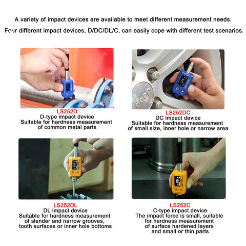 7 In 1 Portable Hardness Tester For Aluminum And Steel Alloys, Superficial Durometer Testing Machine, Leeb Hardness Tester, Hardness Testing Equipment LS252DC, On The Go Metal Material Gauge, with D/DC/DL/C impact devices