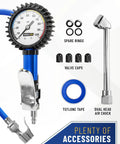 Heavy Duty Tire Inflator With Gauge And Extra Long Hose Pro Grade Air Chuck 100 PSI Range And Accurate To Two Percent