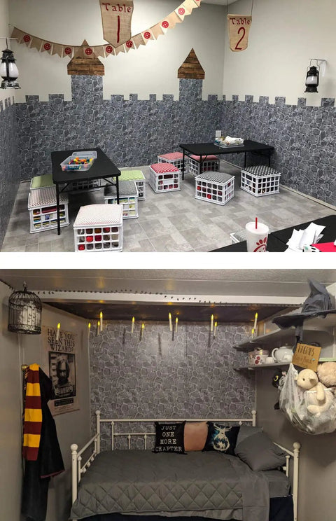 Room decorated with Dark Grey Castle Stone Peel And Stick Wallpaper Roll 20m Self Adhesive Rock Texture Wall Covering