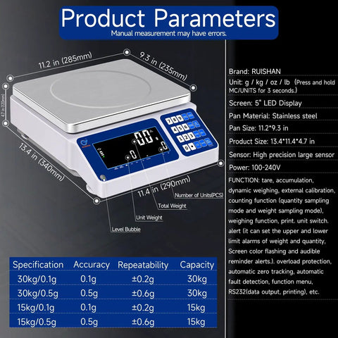 Hella Accurate 33 Pound Piece Counting Scale With Tight Zero Point Five Gram Specs Sturdy Bench Platform for precise weighing.