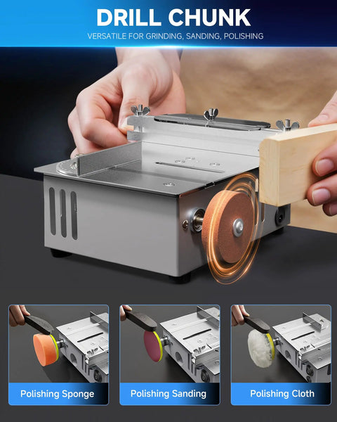 Drill Chunk for polishing and sanding with three types of pads, showcasing compact design for various DIY tasks.