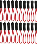 20 Pack Easy Grip Zipper Pulls With Cord For Backpacks And Jackets Non Slip Rubber Tab Replacement Slider Repair Kit For Bags, Tents, Clothes DIY Accessory Fix Red displayed in rows.