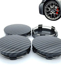 Liven Up Your Ride With These Snap In Wheel Center Caps Solid 4 Pack Abs Hub Covers Carbon Fiber Black Finish Rust Proof Design.