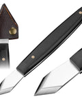 Deadly Sharp 5CR15 High Carbon Steel Marking Knife With Double Beveled Blade Solid Wood Handle Includes Leather Sheath, detail view.