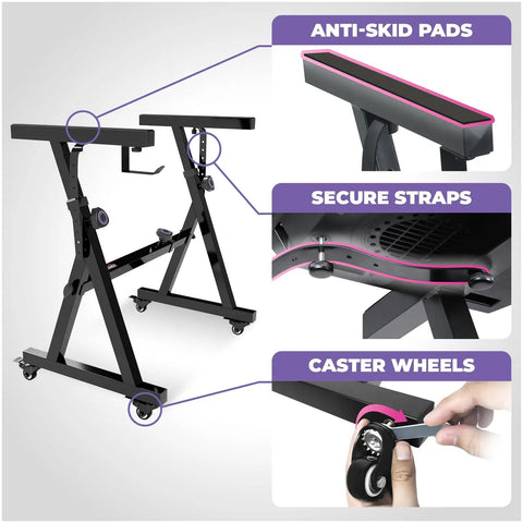 Piano Keyboard Stand And Bench Set Portable Heavy Duty Music Stand For 54 To 88 Keyboards with wheels, anti-skid pads, straps.