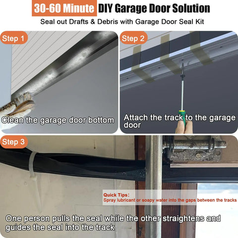Steps to install Heavy Duty Garage Door Bottom Seal Kit With 16.5Ft EPDM Rubber, Pre Drilled Aluminum Track Retainer, Fits 8 To 20Ft Doors.