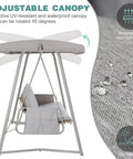 3 To 4 Person Outdoor Patio Swing With Canopy, 2 In 1 Swing Bed, Adjustable Backrest, UV-resistant waterproof canopy detail