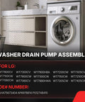 Washer Drain Pump Assembly Replacement For Front Load LG Models AHA75673404 AP6978814 PS12748410 Fits WT7800CV WT7100CW WT7060CW WT7300CV WT7800CW WT7900HBA WT7150CW WT7305CW WT7305CV WT7250CW WT7405CW