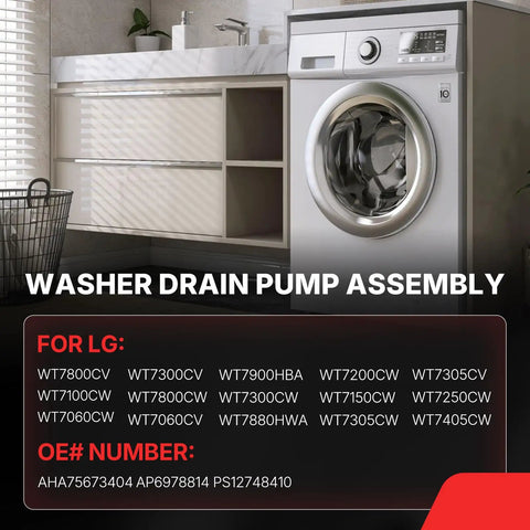 Washer Drain Pump Assembly Replacement For Front Load LG Models AHA75673404 AP6978814 PS12748410 Fits WT7800CV WT7100CW WT7060CW WT7300CV WT7800CW WT7900HBA WT7150CW WT7305CW WT7305CV WT7250CW WT7405CW