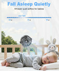 Baby sleeping peacefully with Clip On Portable Fan For Strollers And Cars With USB C Rechargeable 5200 mAh Battery Three Speed 360 Degree Rotatable Personal Mini Table Fan For Pram Car Seat Crib Golf Cart Camping clipped to crib