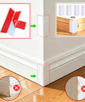 White Rubber Corner Protectors Self Adhesive Baseboard Guards protect furniture edges in a home setting with wooden floors.