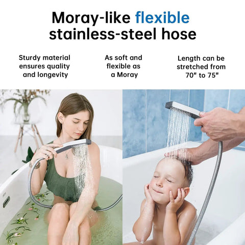 All Metal 10 Inch Rainfall Shower Head With Handheld Spray Combo with 71 inch stainless steel hose in use
