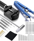 Must Have Watch Band Repair Kit For Metal Straps With Link Remover, Spring Bar Pliers, Pin Punches, Forks, Hammer, Tools Displayed