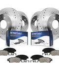 Ford F-150 Beefed Up Brake Kit With Drilled And Slotted Rotors And Ceramic Pads Front And Rear 6-Lug Replacement For 2012-2020