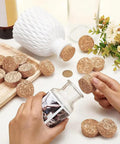 Hands placing Conical Cork Bottle Stoppers Set For Wine And Beer 30 Pcs Wooden Plugs 1.7 Inch Diameter into bottle, BurlyWood finish
