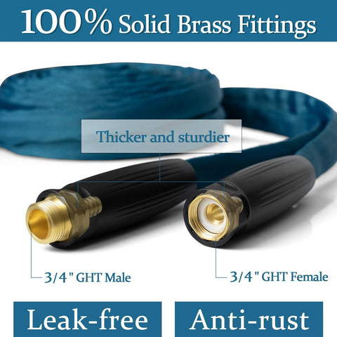 Gnimihz garden hose 50ft sea-blue TPE hose with 3/4 inch GHT brass fittings (male and female)